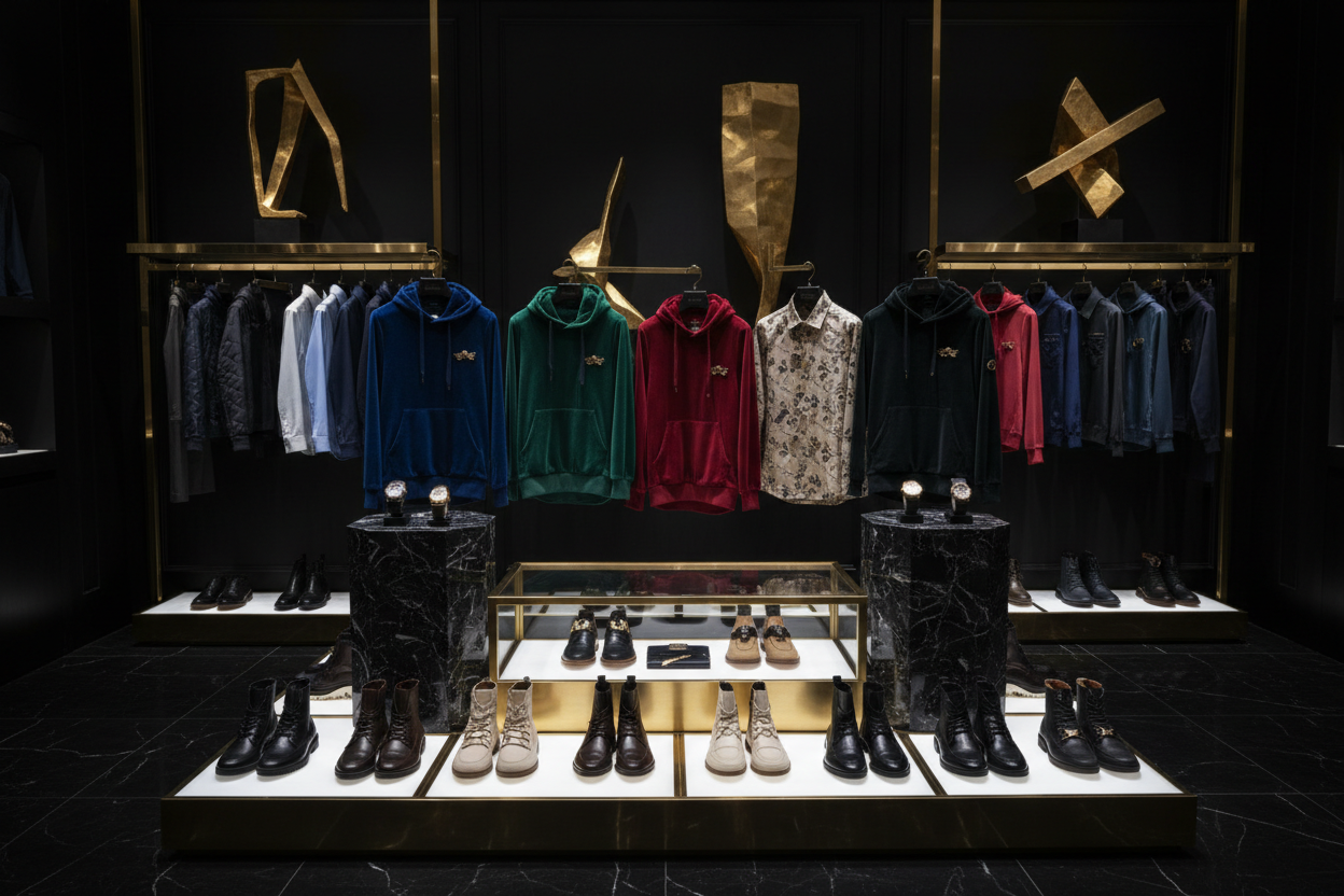 make image collection for boys collection fashion , hoodies , shirts , watch , shoes high class