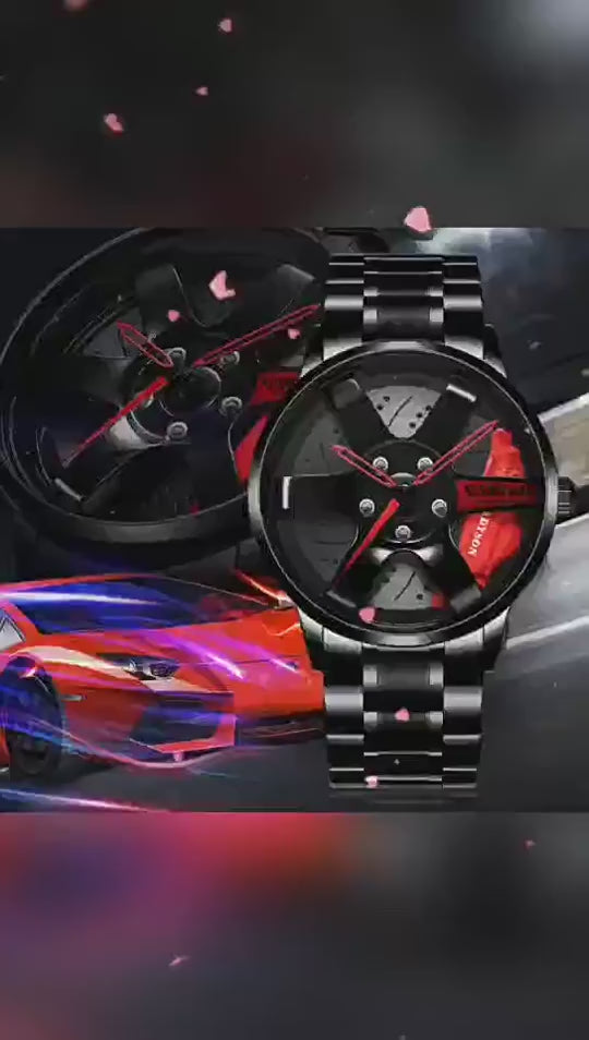 MULuxery Meibo 3D Racing Series – Sports Car Wheel Hub Watch with 3D Caliper Design & Stainless Steel Strap