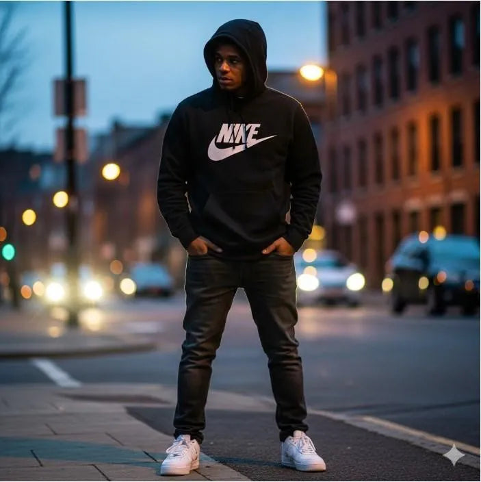 MU Luxery | Premium Men's Black Fleece Printed Hoodie – Urban Streetwear Edition