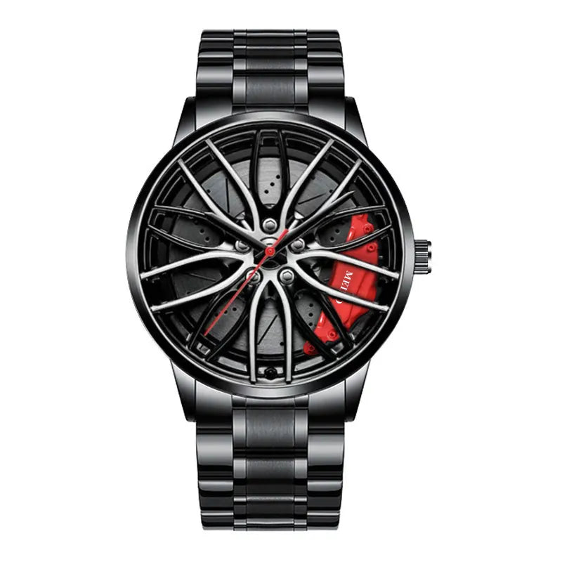 MULuxery Meibo 3D Racing Series – Sports Car Wheel Hub Watch with 3D Caliper Design & Stainless Steel Strap