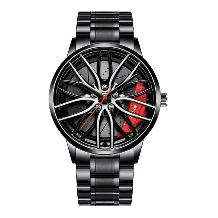 MULuxery Meibo 3D Racing Series – Sports Car Wheel Hub Watch with 3D Caliper Design & Stainless Steel Strap