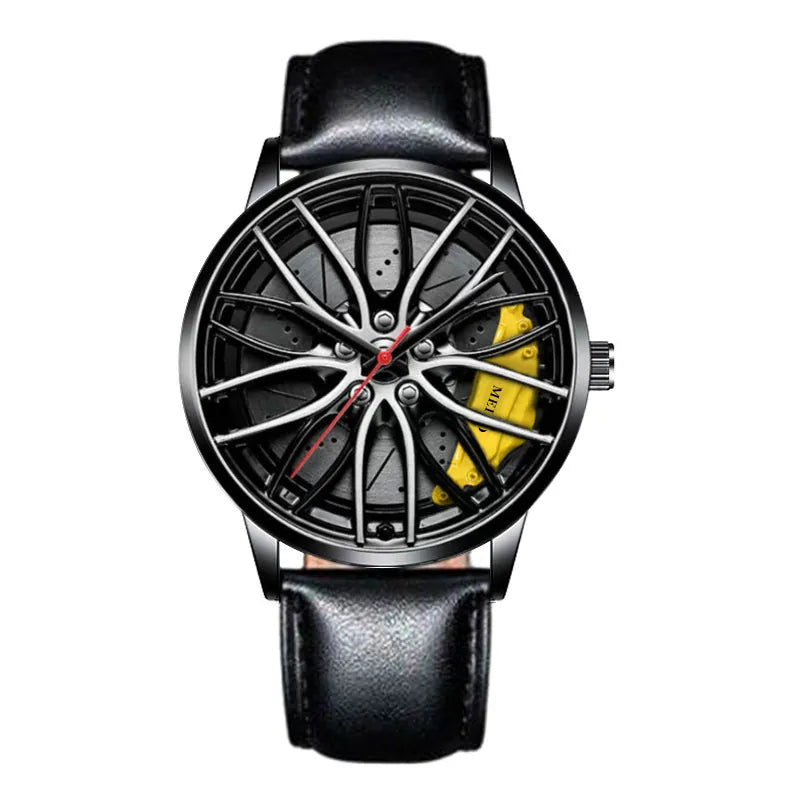MULuxery Meibo 3D Racing Series – Sports Car Wheel Hub Watch with 3D Caliper Design & Stainless Steel Strap