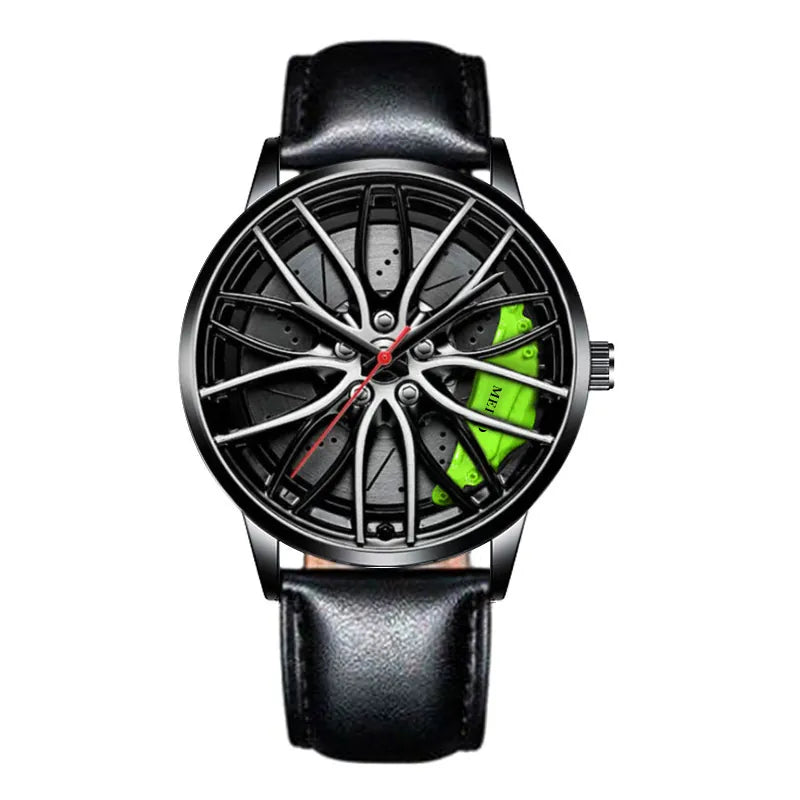 MULuxery Meibo 3D Racing Series – Sports Car Wheel Hub Watch with 3D Caliper Design & Stainless Steel Strap