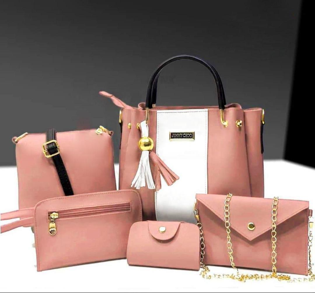 MULuxery "Jimmy CRDO" 5-Piece Premium Leather Handbag Set – Chic Pink Tote & Matching Accessory Collection
