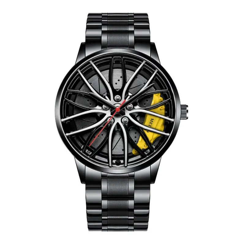 MULuxery Meibo 3D Racing Series – Sports Car Wheel Hub Watch with 3D Caliper Design & Stainless Steel Strap