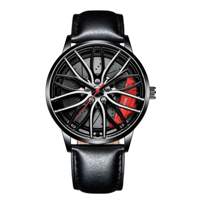 MULuxery Meibo 3D Racing Series – Sports Car Wheel Hub Watch with 3D Caliper Design & Stainless Steel Strap