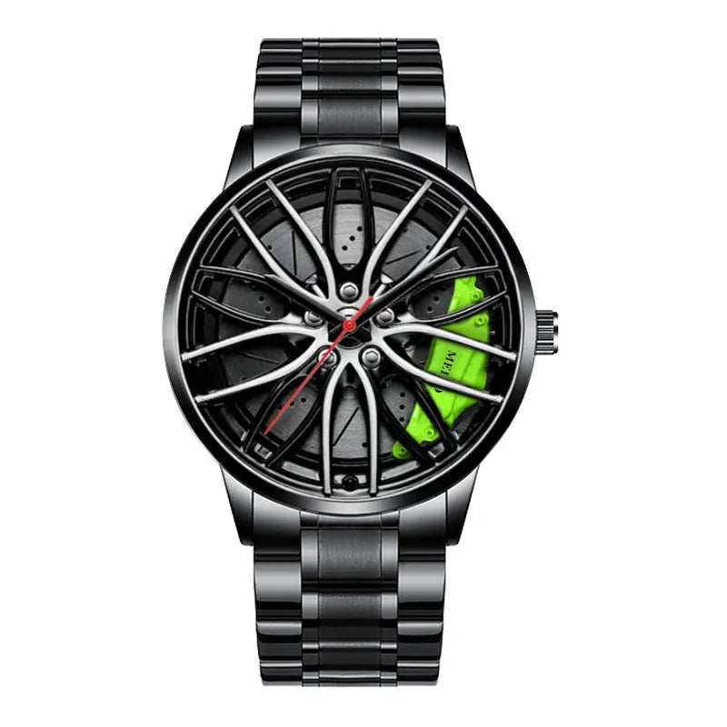 MULuxery Meibo 3D Racing Series – Sports Car Wheel Hub Watch with 3D Caliper Design & Stainless Steel Strap