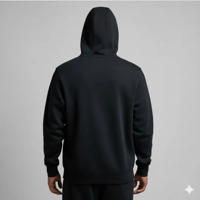 MU Luxery | Premium Men's Black Fleece Printed Hoodie – Urban Streetwear Edition