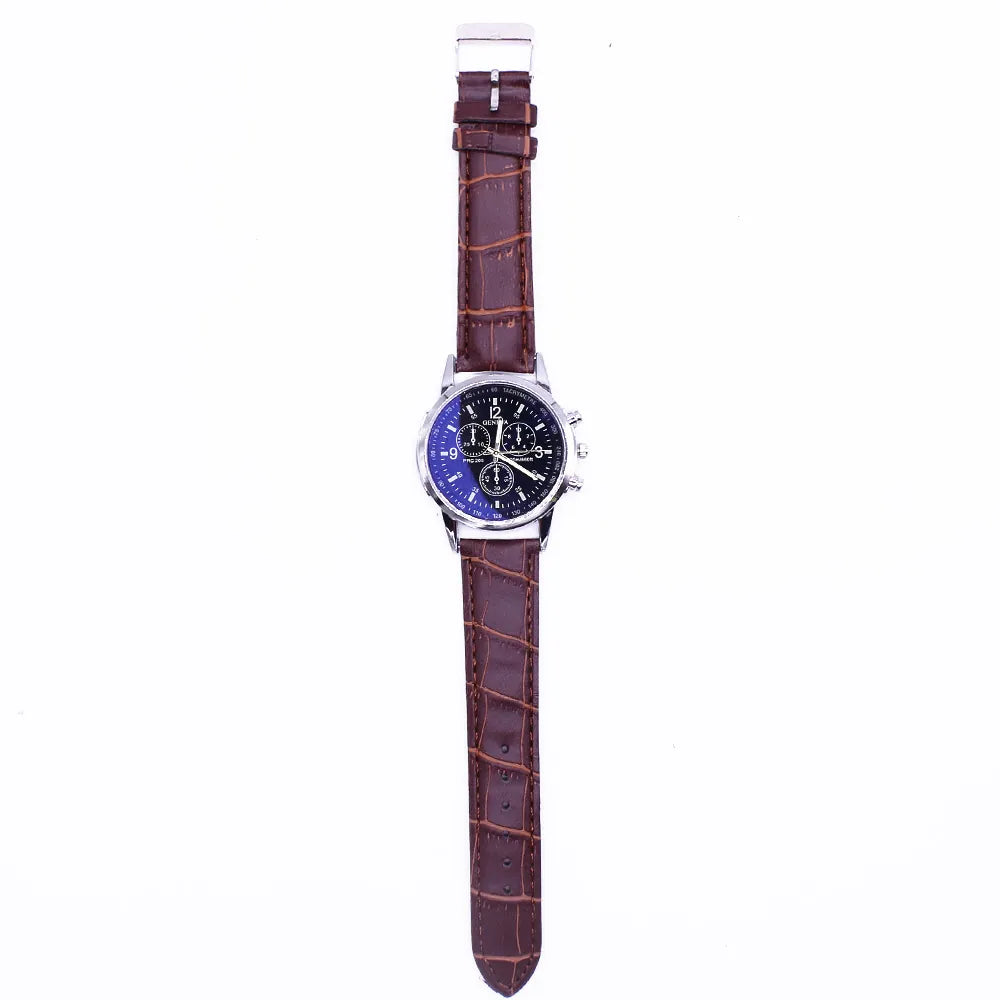 MULuxery Geneva Blue Light Mirror Business Watch Set - Luxury Quartz Wristwatch & Bracelet for Men