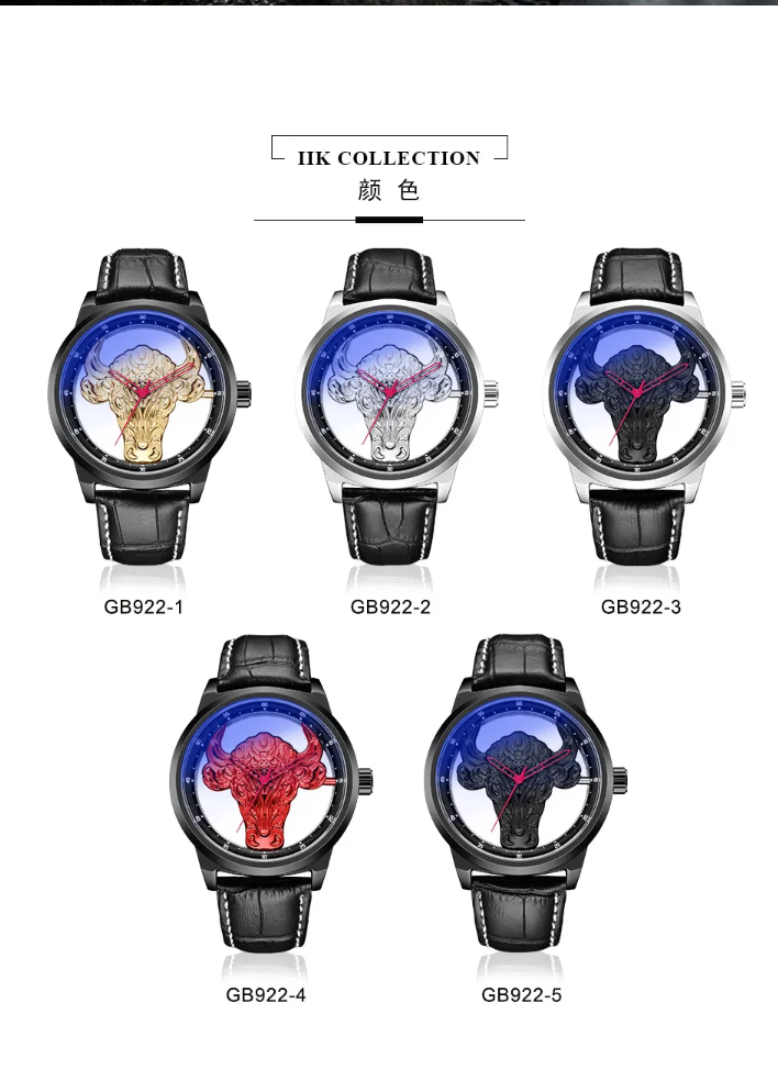 MULuxery "GB 922 Bull Series" - Luxury Transparent Quartz Watch with Blue Light Glass & Artistic Bull Head Design